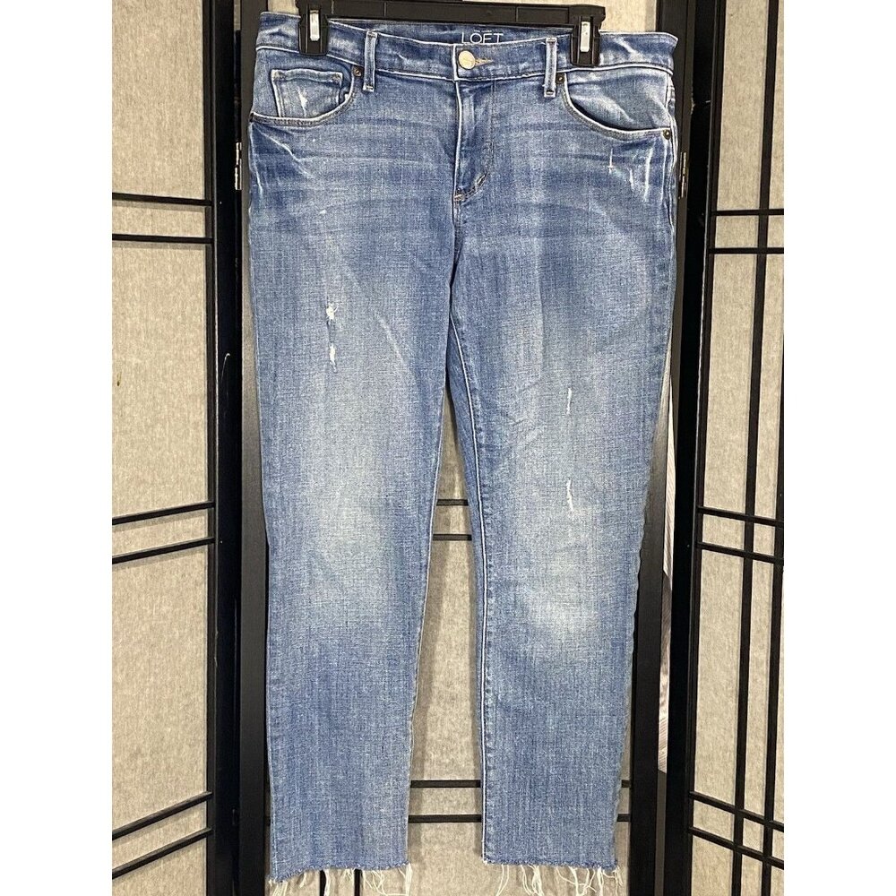 Ann Taylor LOFT Relaxed Skinny Jeans Women's 27/4 Blue Mid Rise Distressed